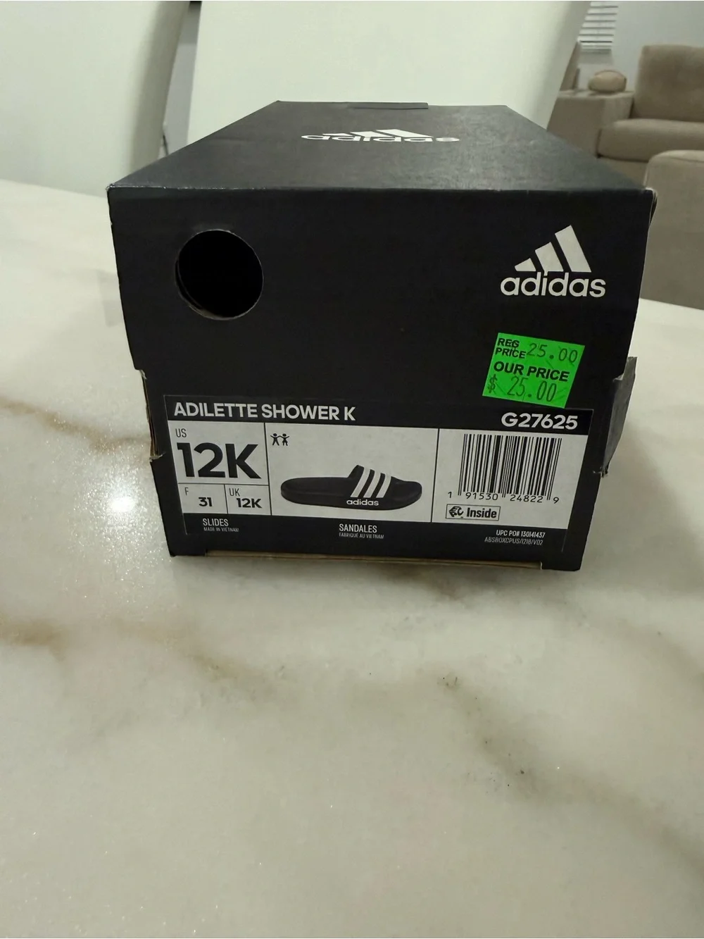 Adidas Kids' Black & White Slide Sandals
